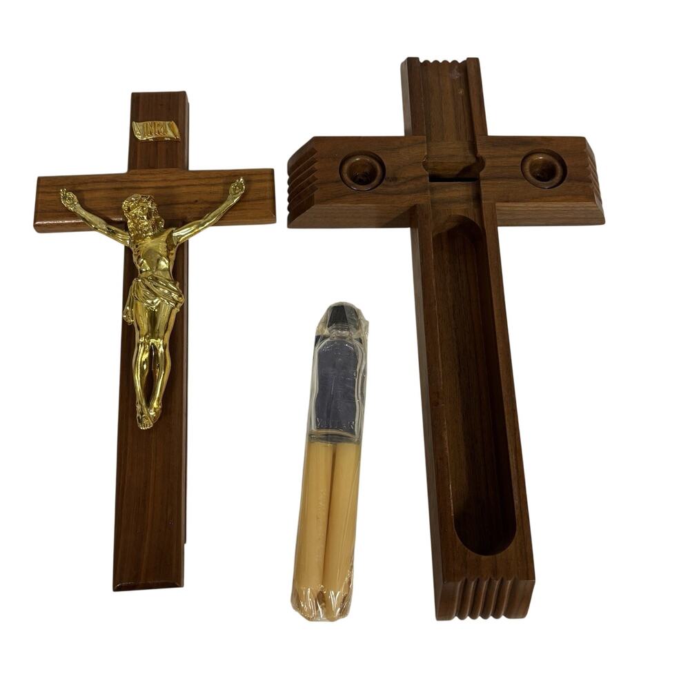Vintage Wooden Crucifix Cross Last Rites Sick Call Catholic INRI JESUS
